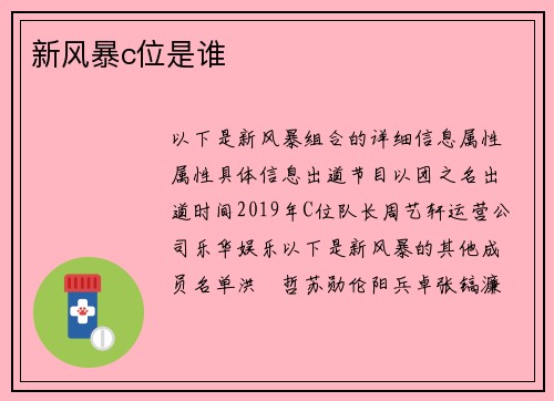 新风暴c位是谁
